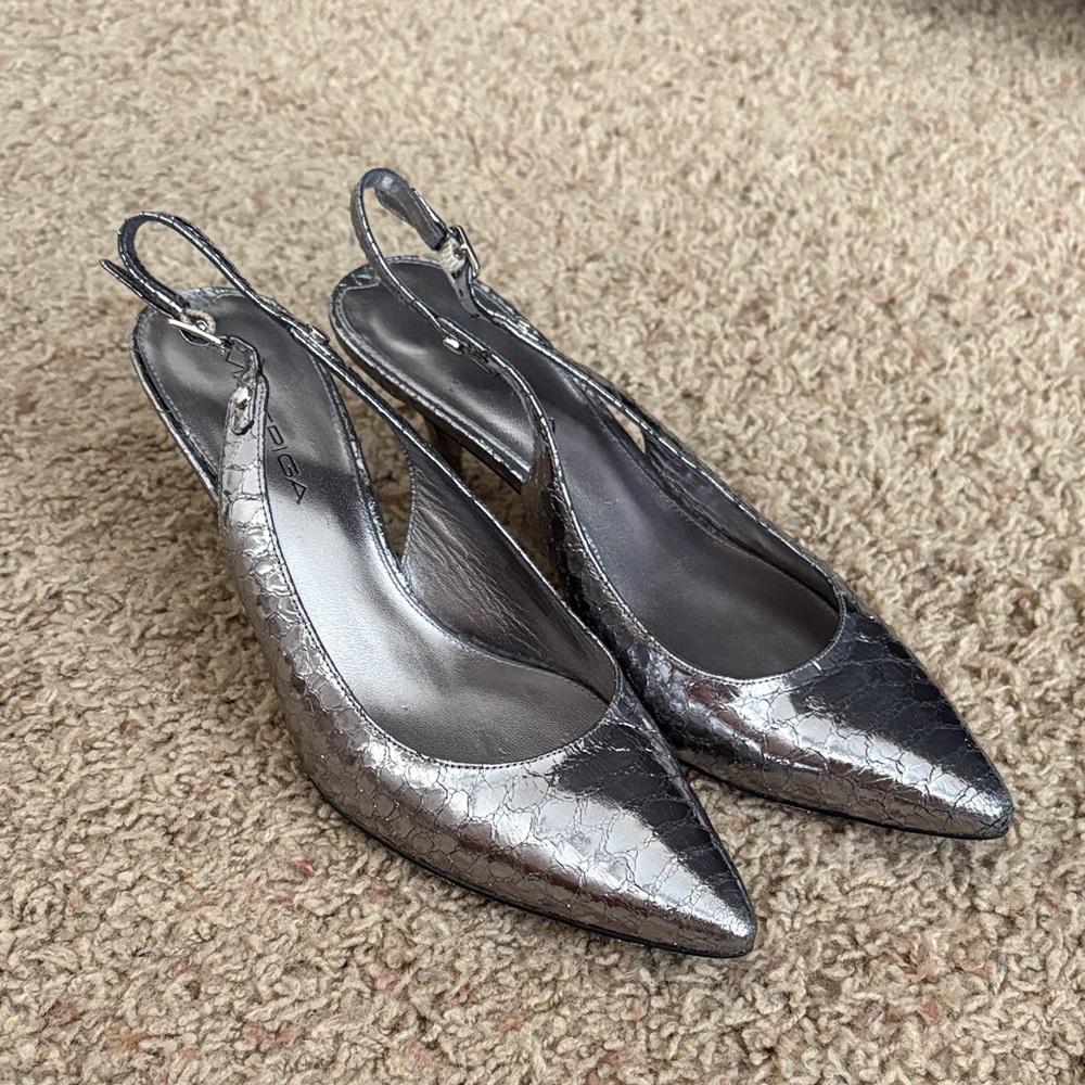 Via Spiga Metallic Silver Slingback Heels